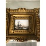 TWO MINIATURE GILT FRAMED OIL PAINTINGS.