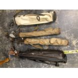 A SMALL COLLECTION OF VINTAGE WOODSHAFT AND LATER GOLF CLUBS.