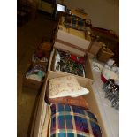 A LARGE QUANTITY OF CUSHIONS, CURTAINS ETC.