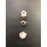 THREE 9ct GOLD DRESS RINGS.