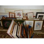 A QUANTITY OF FURNISHING PRINTS, EMBROIDERED PICTURES ETC.