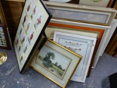A COLLECTION OF DECORATIVE FURNISHING PICTURES, INCLUDING A LANDSCAPE WATERCOLOUR ETC