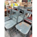 A SET OF SEVEN GREY PAINTED KITCHEN CHAIRS