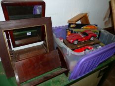 A QUANTITY OF VARIOUS TOY CARS, A VICTORIAN SWING MIRROR, ETC.