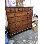 A LARGE VICTORIAN MAHOGANY TWO PART CHEST OF FOUR SMALL DRAWER AND FOUR GRADED LONG DRAWERS ON BUN F