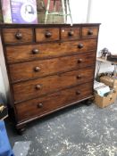 A LARGE VICTORIAN MAHOGANY TWO PART CHEST OF FOUR SMALL DRAWER AND FOUR GRADED LONG DRAWERS ON BUN F