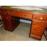 A VICTORIAN MAHOGANY TWIN PEDESTAL DESK.