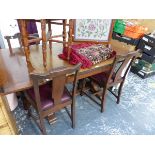AN OAK DRAW LEAF TABLE. W 167 x D 91 x H 76cms. TOGETHER WITH FOUR CHAIRS