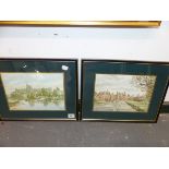 TWO COLOUR LANDSCAPE PRINTS OF ROYAL PALACES (2)