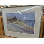 ALAN SIMPSON (CONTEMPORARY SCHOOL) ARR. LANGSTONE HARBOUR, SIGNED, PASTEL. 49 x 70cms