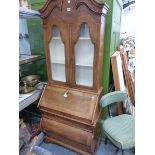 A 20th C. EUROPEAN OAK BUREAU BOOKCASE, THE UPPER HALF WITH GLAZED DOORS BELOW THE TREFOIL