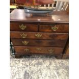 AN 18th C. WALNUT CHEST OF TWO SHORT AND THREE LONG DRAWERS ON BRACKET FEET. W 94 x D 48 x H 85cms.