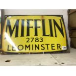 A VINTAGE ENAMEL SIGN, MIFFLIN 2783 LEOMINSTER.