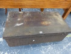 AN OFFICERS TWO HANDLED IRON TRUNK