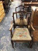 TWO CHIPPENDALE TASTE MAHOGANY ELBOW CHAIRS