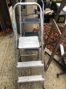 QUANTITY OF STEP LADDERS, TWO TOOL BOXES, AXLE STANDS ETC