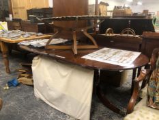 A 20th C. MAHOGANY DINING TABLE WITH SINGLE LEAF, THE D-ENDS ON FOLIATE CARVED COLUMNS AND REEDED