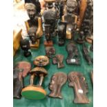 VARIOUS CARVED HARDWOOD AFRICAN MASKS ETC