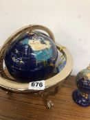 TWO HARDSTONE INSET DECORATIVE GLOBES.