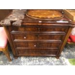 A 19th C. AND LATER MAHOGANY SECRETAIRE CHEST OF THREE DRAWERS BETWEEN GUN BARREL PILASTERS RUNNING