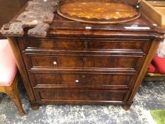 A 19th C. AND LATER MAHOGANY SECRETAIRE CHEST OF THREE DRAWERS BETWEEN GUN BARREL PILASTERS RUNNING