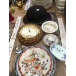 A BOWLER HAT, VARIOUS ANTIQUE CHINAWARES, MODERN BAKING TINS, ETC.