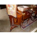 A WALNUT SEWING BOX, A SMALL CORNER CABINET AND A VICTORIAN POLE SCREEN.