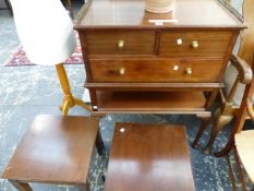 A 20th C. MAHOGANY CHEST WITH BRASS THREE QUARTER GALLERY ABOVE TWO SHORT AND TWO LONG DRAWERS, A