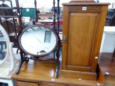 A LATE 19th C. MAHOGANY BEDSIDE CUPBOARD, W 38 x D 35 x H 80cms. TOGETHER WITH A LINE INLAID MAHO