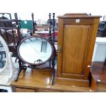 A LATE 19th C. MAHOGANY BEDSIDE CUPBOARD, W 38 x D 35 x H 80cms. TOGETHER WITH A LINE INLAID MAHO