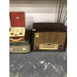 TWO VINTAGE RADIOS AND A REEL TO REEL TAPE PLAYER.