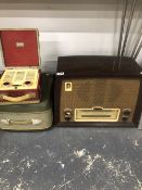 TWO VINTAGE RADIOS AND A REEL TO REEL TAPE PLAYER.