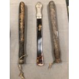 TWO TRUNCHEONS, AND A TORTOISE SHELL LETTER OPENER.
