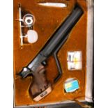 AIR PISTOL- FEINWERKBAU MODEL 100 .177 TARGET PISTOL SERIAL NUMBER 407968 COMPLETE IN FITTED BRIEF