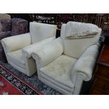 TWO SIMILAR ARMCHAIRS UPHOLSTERED IN WHITE