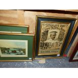 THREE VINTAGE FRAMED COLOUR PRINTS RELATING TO AFRICA, A SONG SHEET COVER WITH A PORTRAIT OF