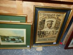 THREE VINTAGE FRAMED COLOUR PRINTS RELATING TO AFRICA, A SONG SHEET COVER WITH A PORTRAIT OF