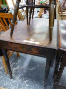 A 20th C. OAK OVAL FLAP TOP TABLE TOGETHER WITH A 19th C. MAHOGANY PEMBROKE TABLE WITH SINGLE