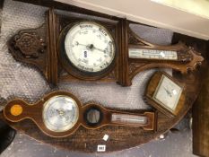 THREE WALL BAROMETERS AND A PAIR OF RIDING BOOTS