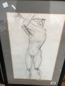 CONTEMPORARY SCHOOL. THREE DRAWINGS OF NUDE FIGURES AND A CARTOON DRAWING BY J.. TAYLOR. SIZES