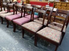 TWO SETS OF FOUR REGENCY MAHOGANY DINING CHAIRS WITH DROP IN SEATS