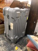 A VINTAGE TV CAMERA IN ROLLING TRANSIT CASE.