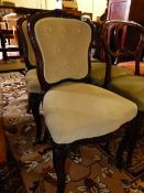 A PAIR OF VICTORIAN MAHOGANY SALON CHAIRS.