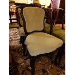 A PAIR OF VICTORIAN MAHOGANY SALON CHAIRS.