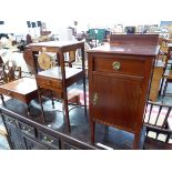 A GEORGE III AND LATER MAHOGANY TWO TIER WASH STAND, A MAHOGANY LOW TABLE WITH SINGLE DRAWER AND A