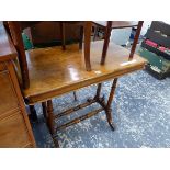 A VICTORIAN MAHOGANY WRITING TABLE, THE RECTANGULAR TOP ON PAIRS OF COLUMNS TO EACH NARROW END