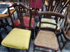 FOUR VARIOUS SIDE CHAIRS, TO INCLUDE TWO IN THE CHIPPENDALE TASTE AND ONE WITH CANED SEAT