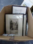 VARIOUS ANTIQUE AND LATER PICTURES INCLUDING ETCHINGS, WATERCOLOURS ETC. SIZES VARY