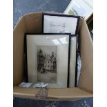VARIOUS ANTIQUE AND LATER PICTURES INCLUDING ETCHINGS, WATERCOLOURS ETC. SIZES VARY