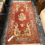 THREE GOOD QUALITY CHINESE RUGS. 206 x 93cms, 207 x 94cms AND 107 x 71cms (3)